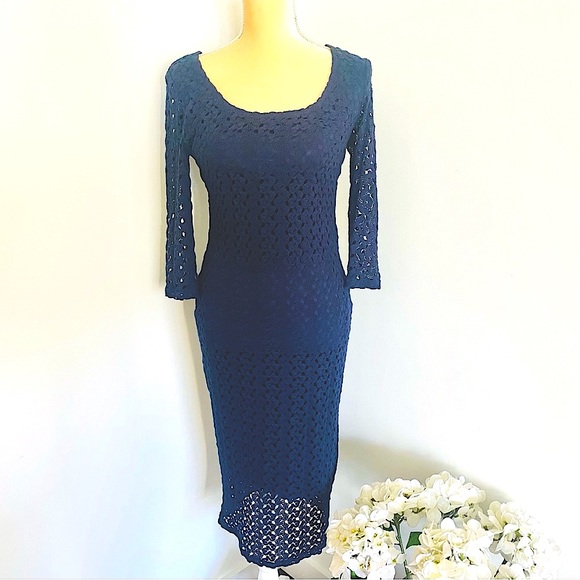 As U Wish Dresses & Skirts - 💕 Blue Knit Long Sleeves MIDI Dress SZ S